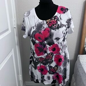 Bellagio Floral Butterfly Print Women's Top